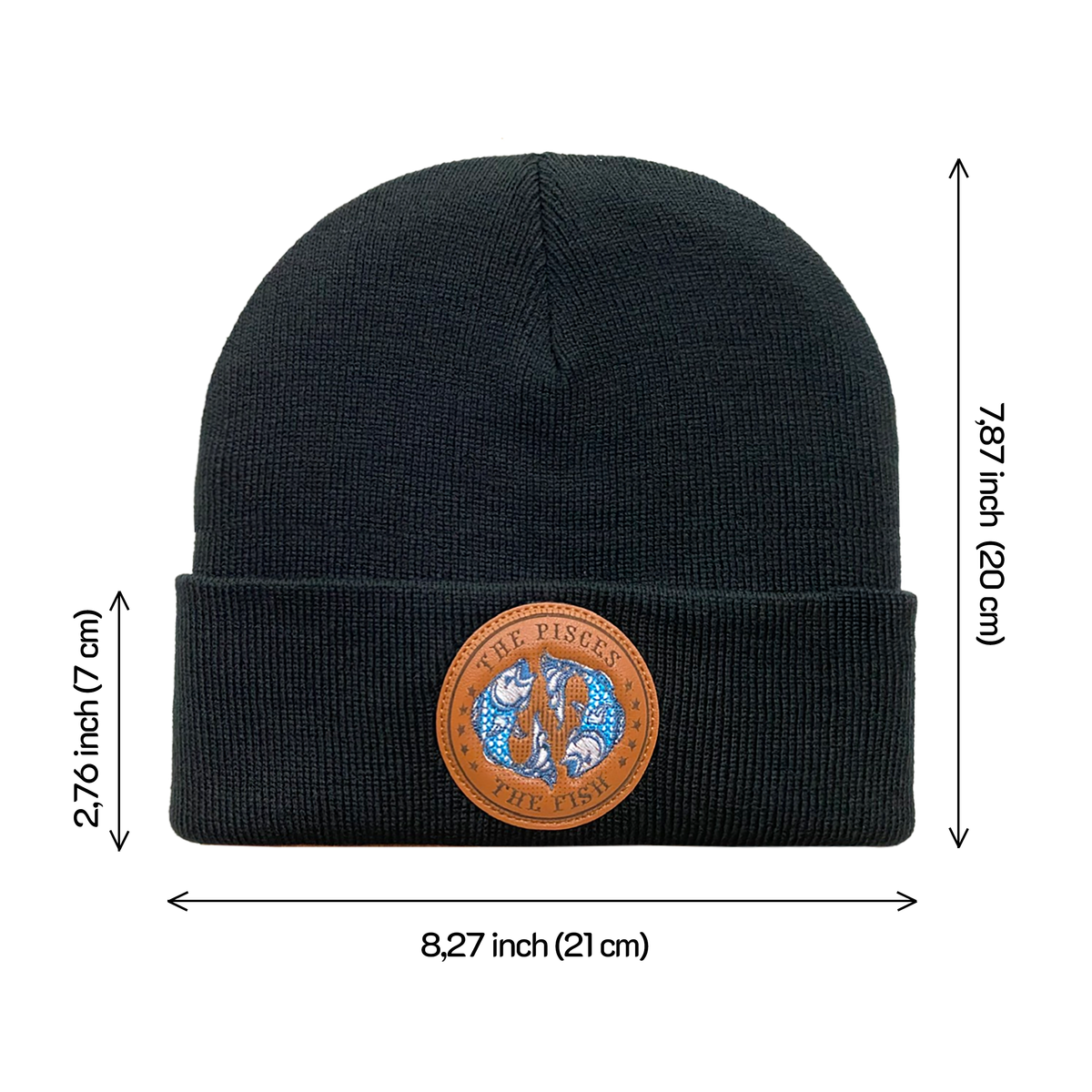 Unisex Embroidered and laser-engraved Pisces Zodiac (February 19, March 20), Knitted Soft Warm Unisex Beanie, Black, Adjustable Fit
