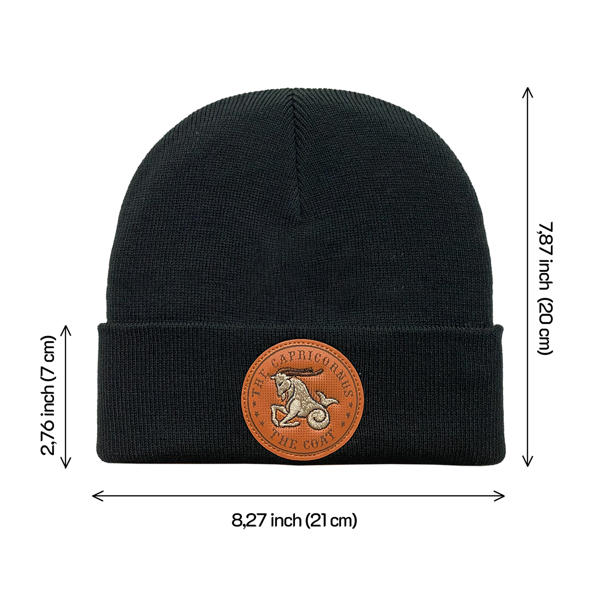 Embroidered and laser-engraved Capricorn Zodiac (December 22 - January 19) - Knitted Soft Warm Unisex Beanie - Black