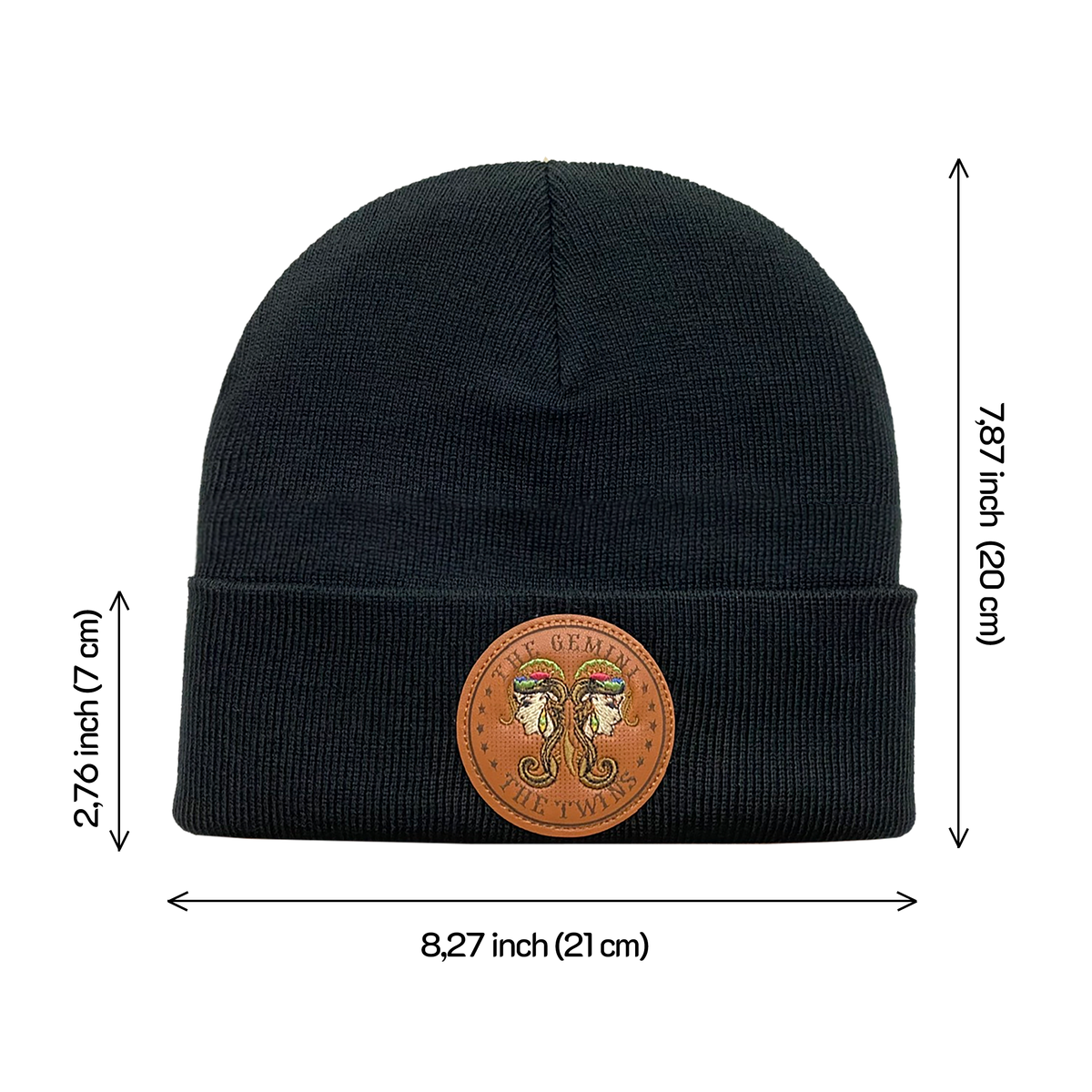 Unisex Embroidered and laser-engraved Gemini Zodiac (May 21, June 20), Knitted Soft Warm Unisex Beanie, Black, Adjustable Fit