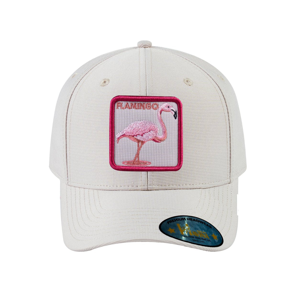 Unisex V2 Embroidered The Flamingo, 6-Panel Baseball Cap, Beige/Beige, Adjustable Fit