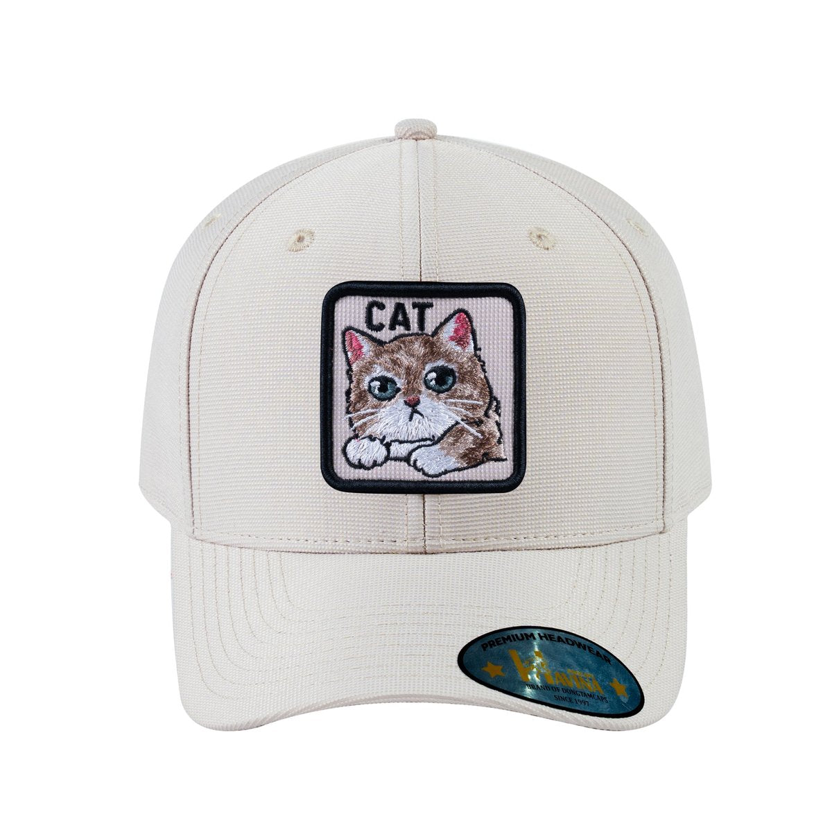 Unisex V2 Embroidered The Cat, 6-Panel Baseball Cap, Beige/Beige, Adjustable Fit
