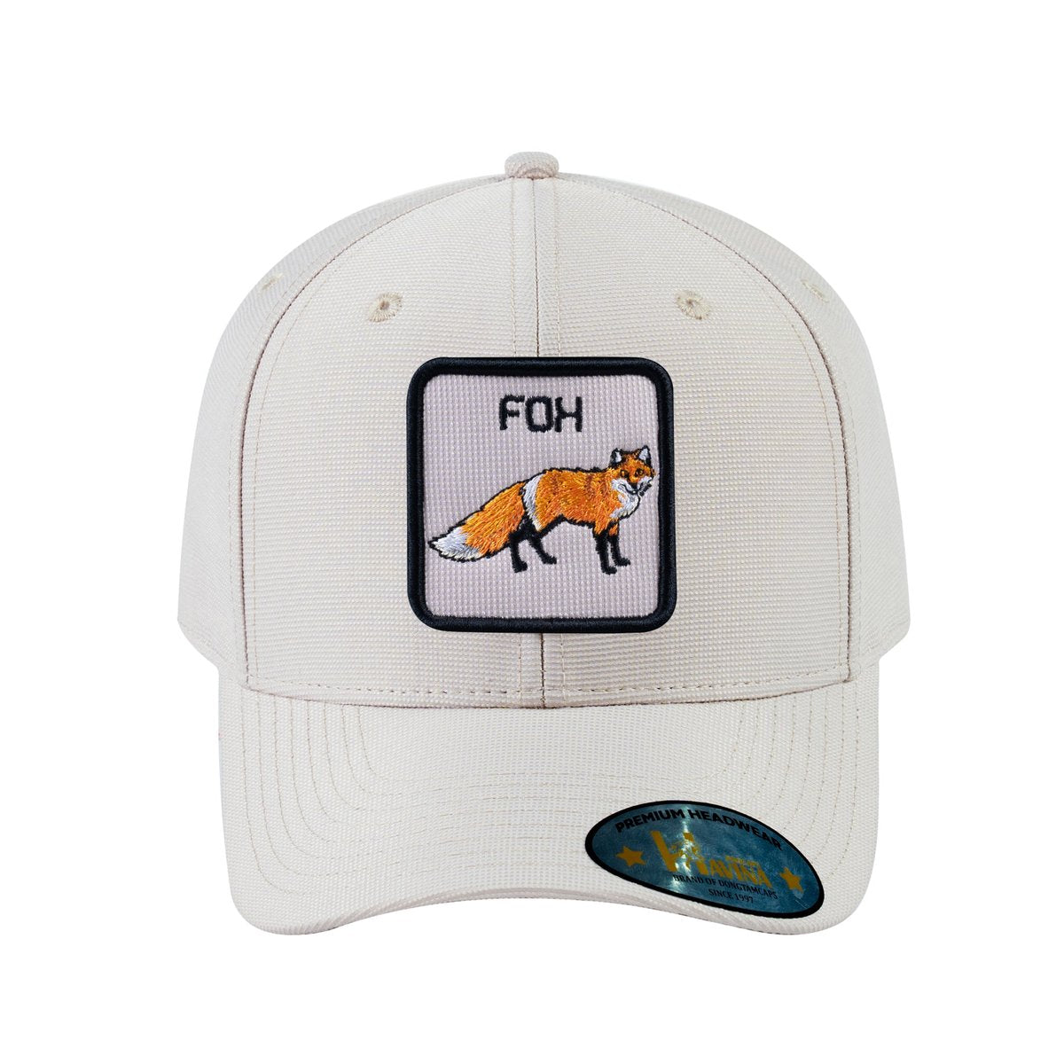 Unisex V2 Embroidered The Fox, 6-Panel Baseball Cap, Beige/Beige, Adjustable Fit