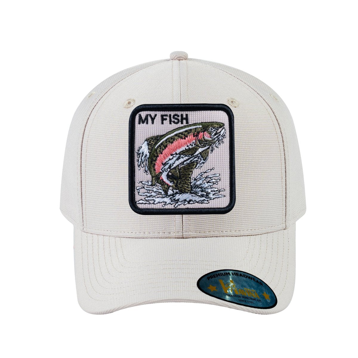 Unisex V2 Embroidered The Salmon, 6-Panel Baseball Cap, Beige/Beige, Adjustable Fit