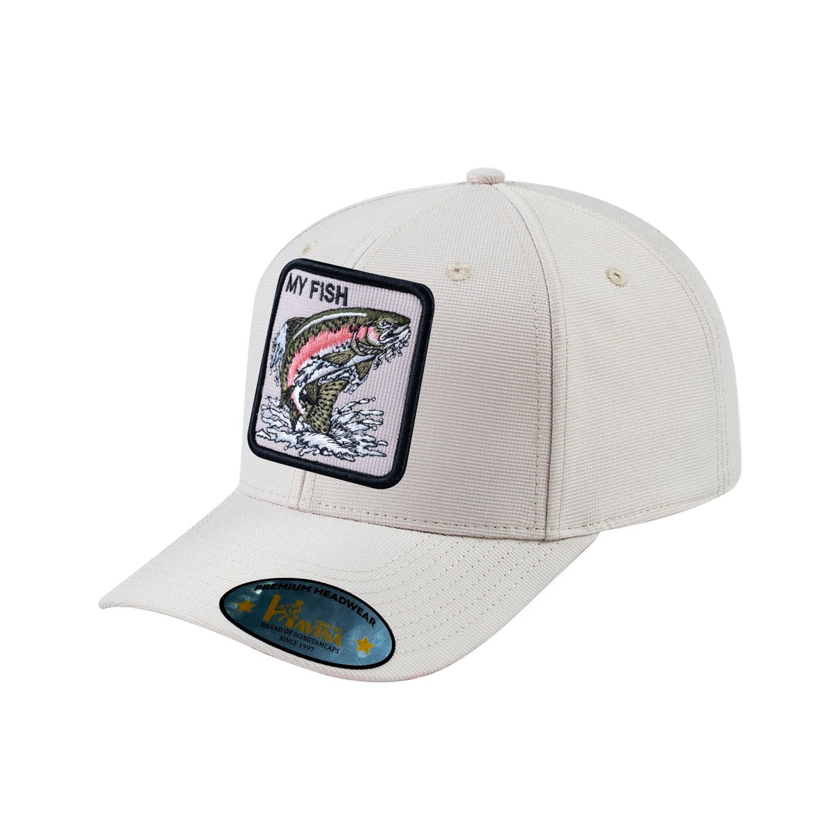 Unisex V2 Embroidered The Salmon, 6-Panel Baseball Cap, Beige/Beige, Adjustable Fit
