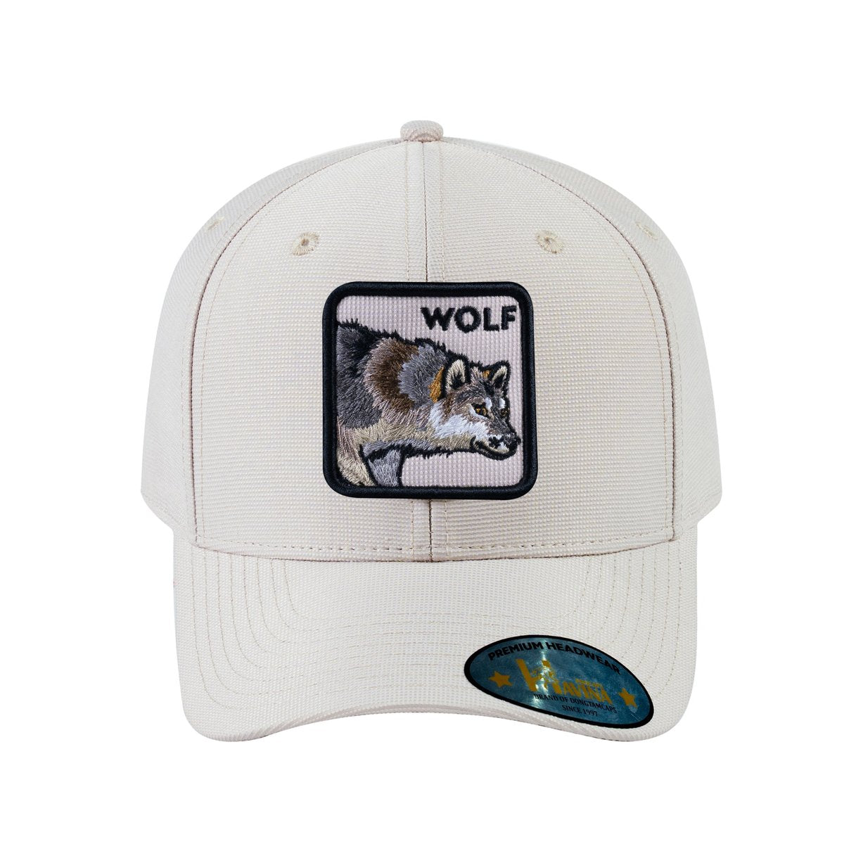 Unisex V2 Embroidered The Wolf, 6-Panel Baseball Cap, Beige/Beige, Adjustable Fit