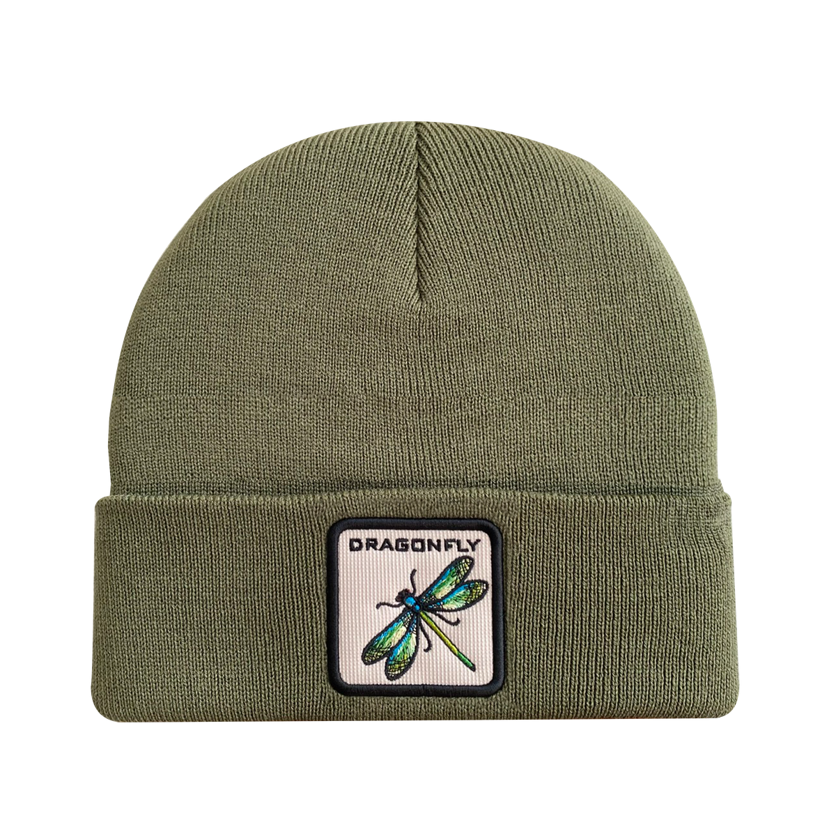 Unisex Embroidered The Dragonfly, Knitted Soft Warm Unisex Beanie, Olive Green, Adjustable Fit