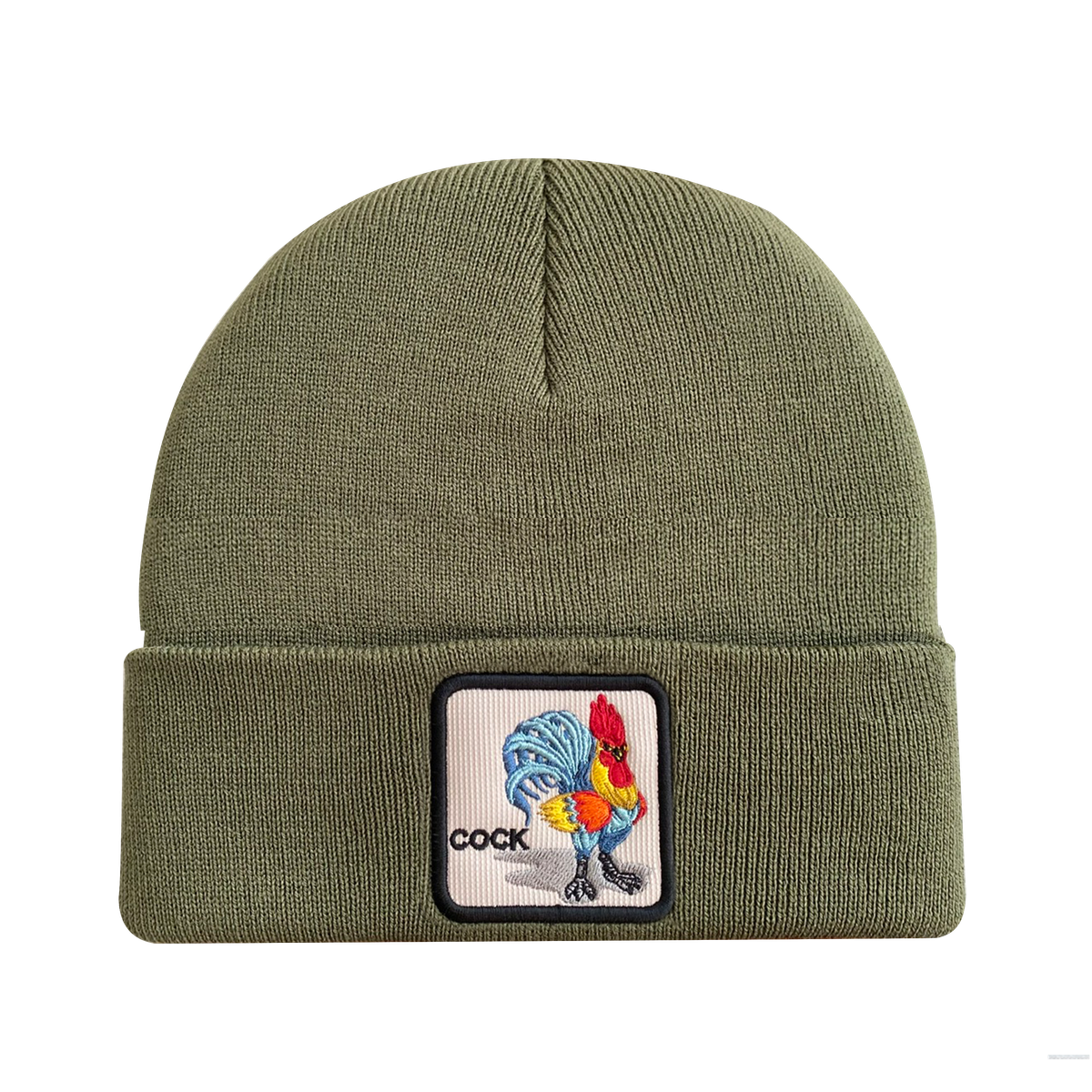 Unisex Embroidered The Chicken, Knitted Soft Warm Unisex Beanie, Olive Green, Adjustable Fit