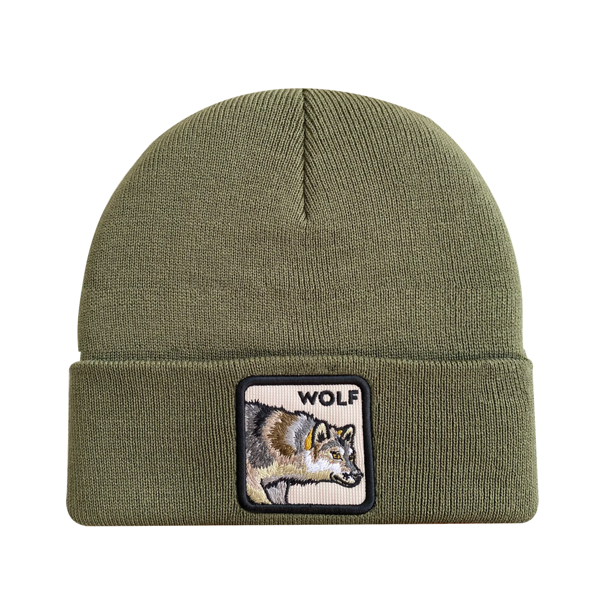 Unisex Embroidered The Wolf, Knitted Soft Warm Unisex Beanie, Olive Green, Adjustable Fit