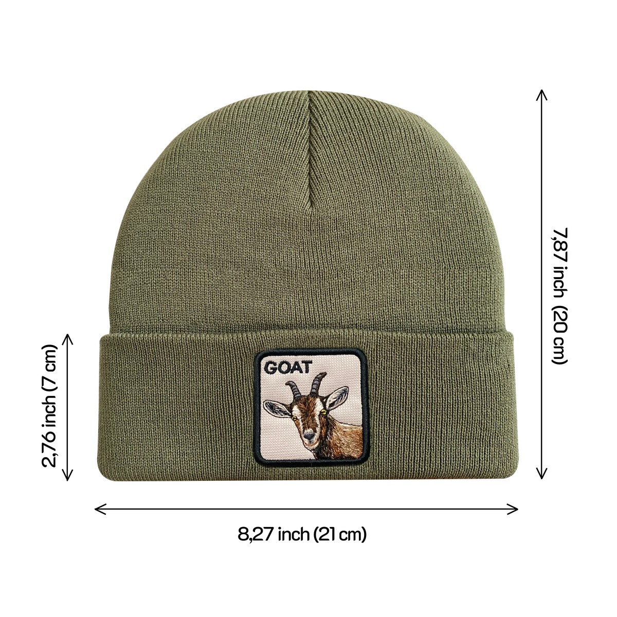 Unisex Embroidered The Goat, Knitted Soft Warm Unisex Beanie, Olive Green, Adjustable Fit