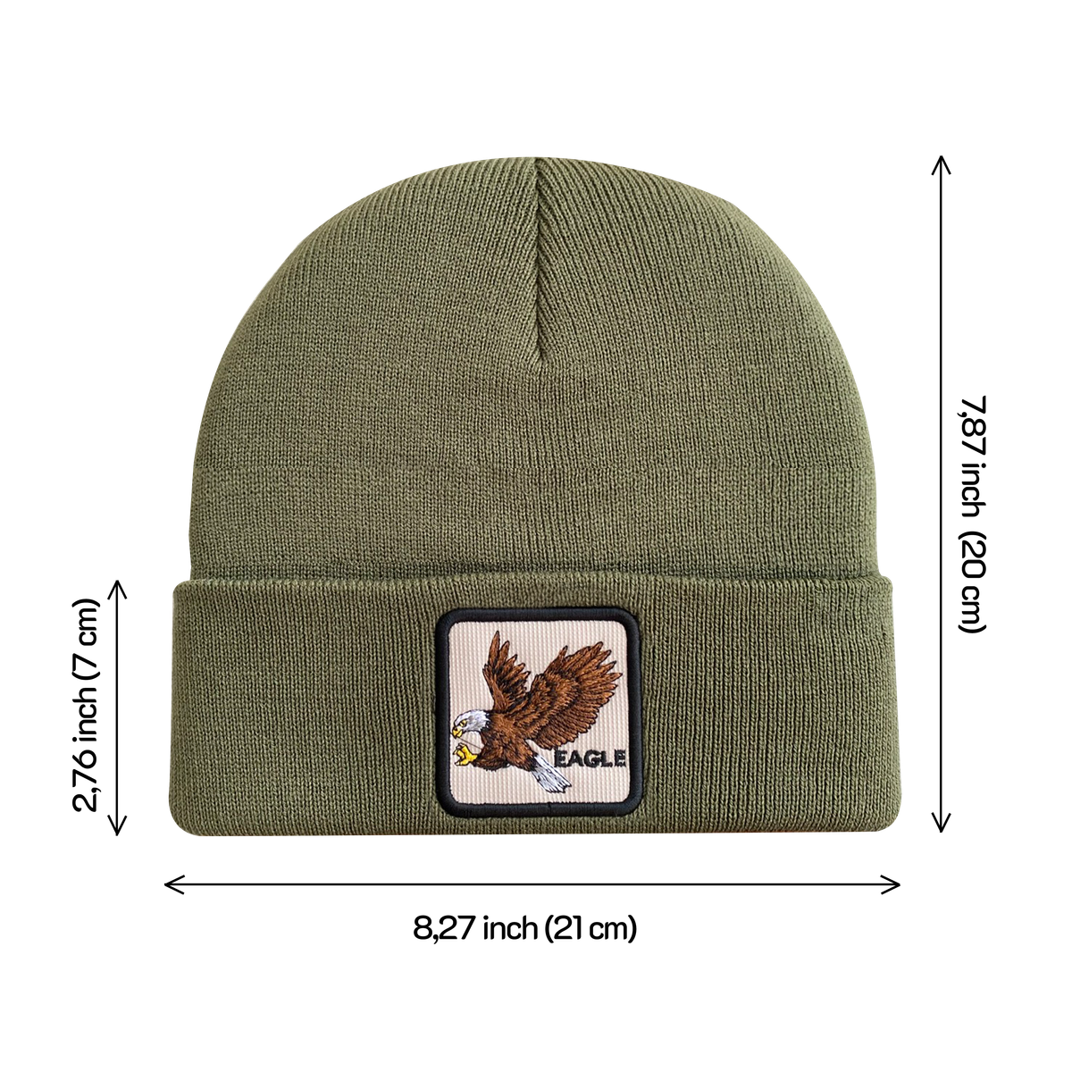 Unisex Embroidered The Eagle, Knitted Soft Warm Unisex Beanie, Olive Green, Adjustable Fit