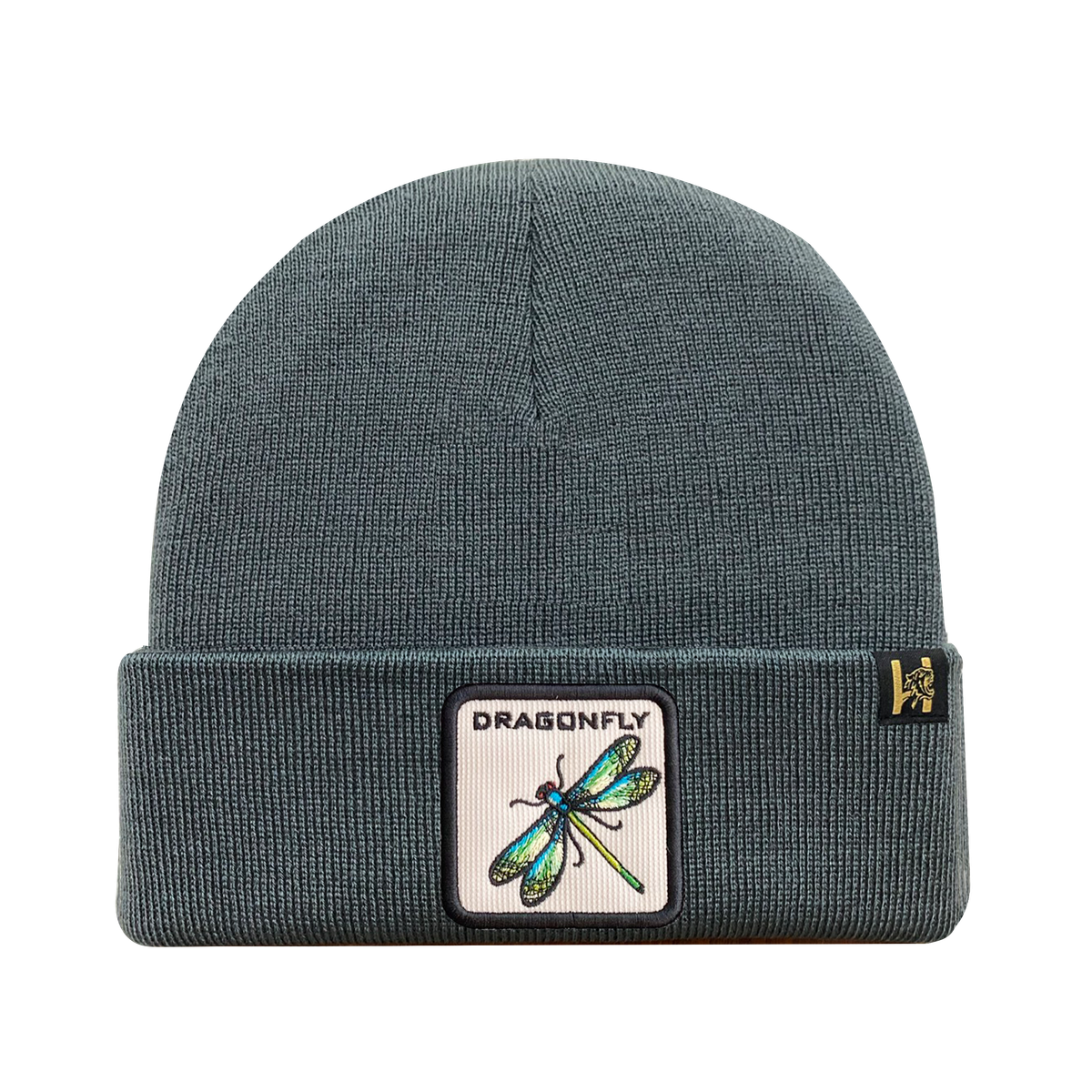 Unisex Embroidered The Dragonfly, Knitted Soft Warm Unisex Beanie, Dark Grey, Adjustable Fit