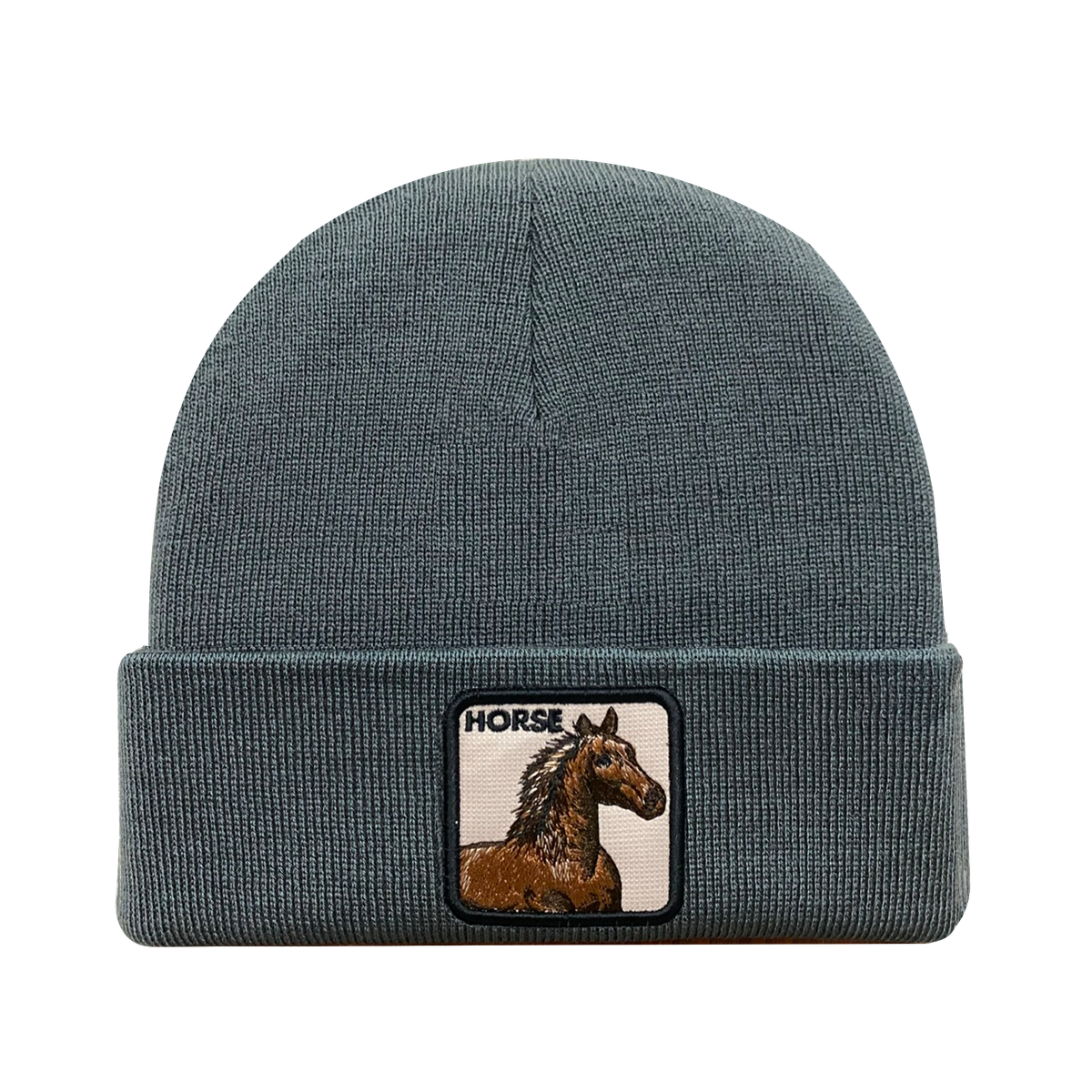 Unisex Embroidered The Horse, Knitted Soft Warm Unisex Beanie, Dark Grey, Adjustable Fit