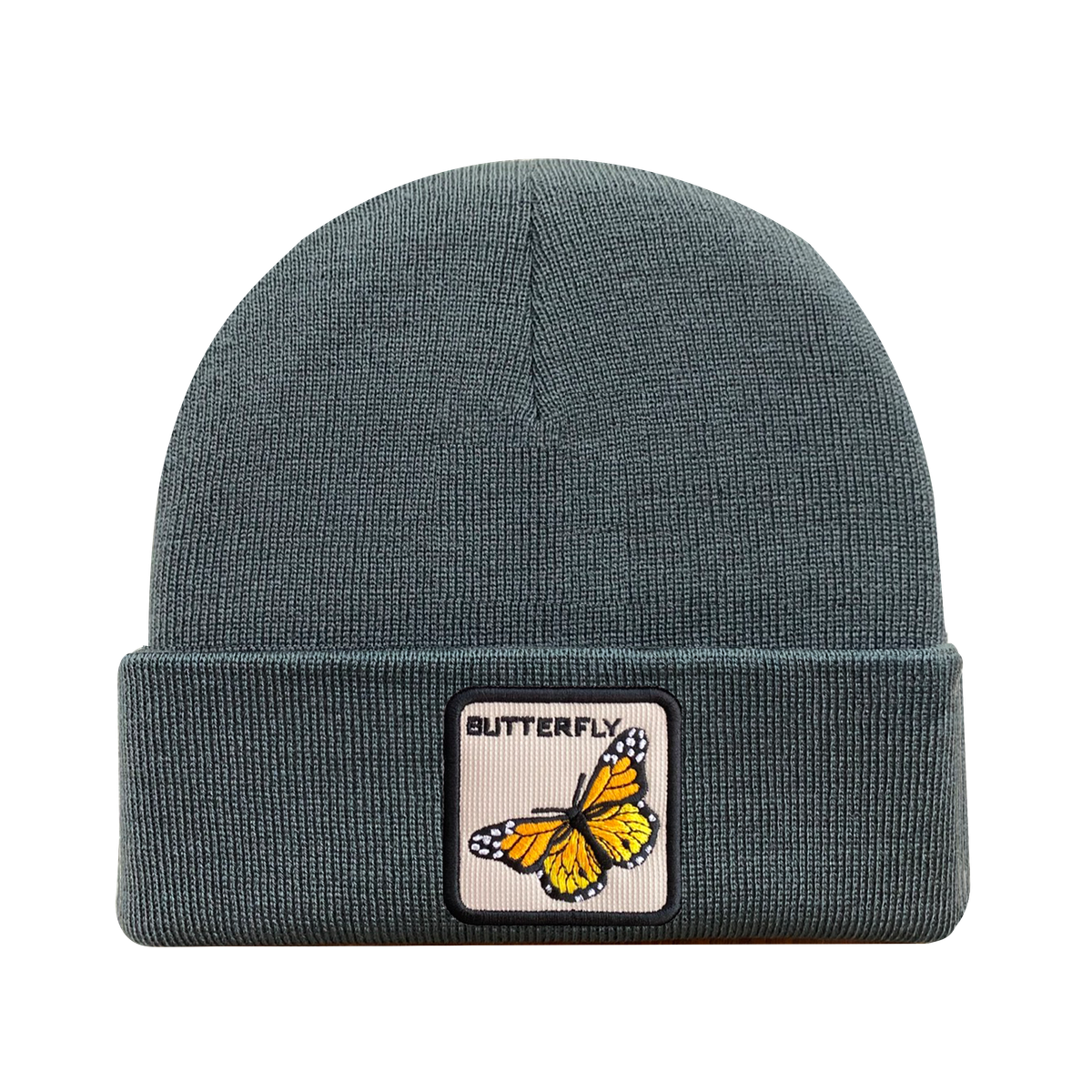 Unisex Embroidered The Butterfly, Knitted Soft Warm Unisex Beanie, Dark Grey, Adjustable Fit