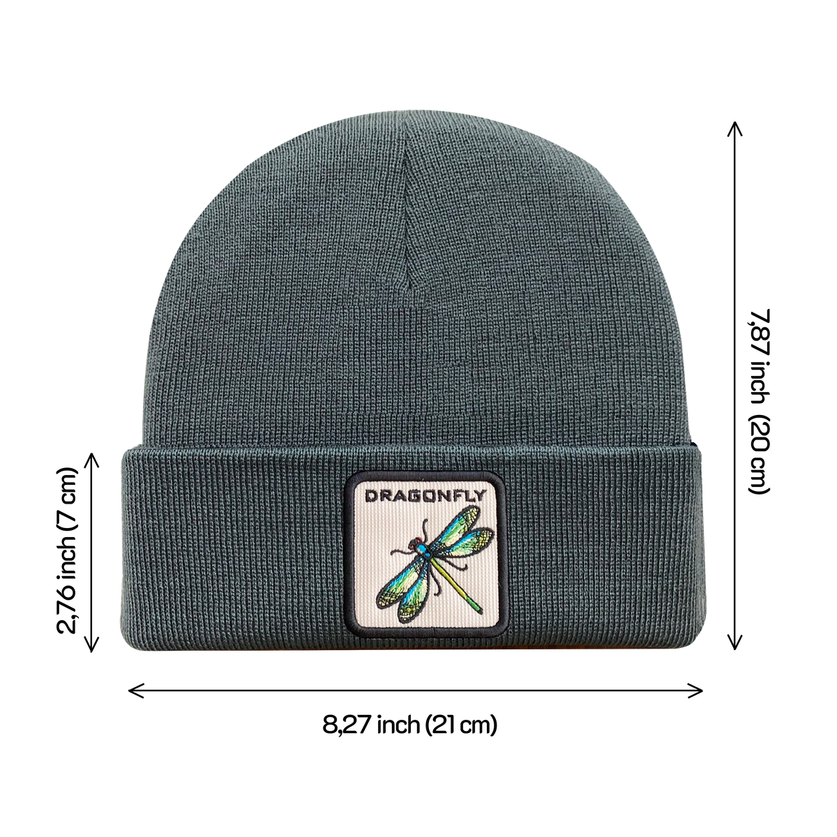 Unisex Embroidered The Dragonfly, Knitted Soft Warm Unisex Beanie, Dark Grey, Adjustable Fit