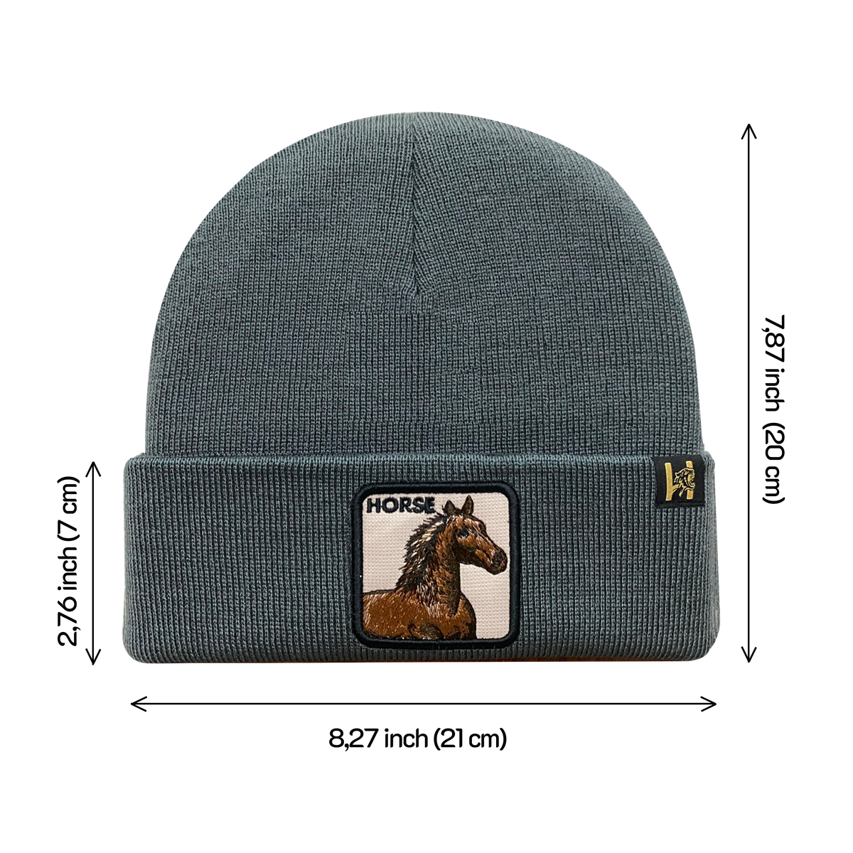 Unisex Embroidered The Horse, Knitted Soft Warm Unisex Beanie, Dark Grey, Adjustable Fit