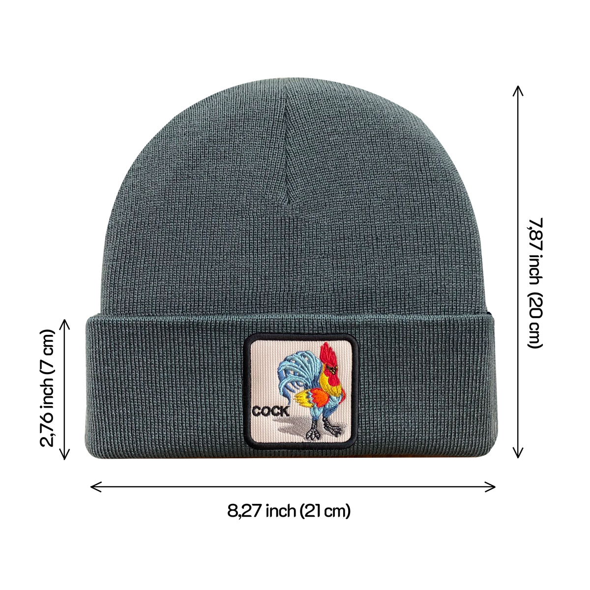Unisex Embroidered The Cat, Knitted Soft Warm Unisex Beanie, Dark Grey, Adjustable Fit