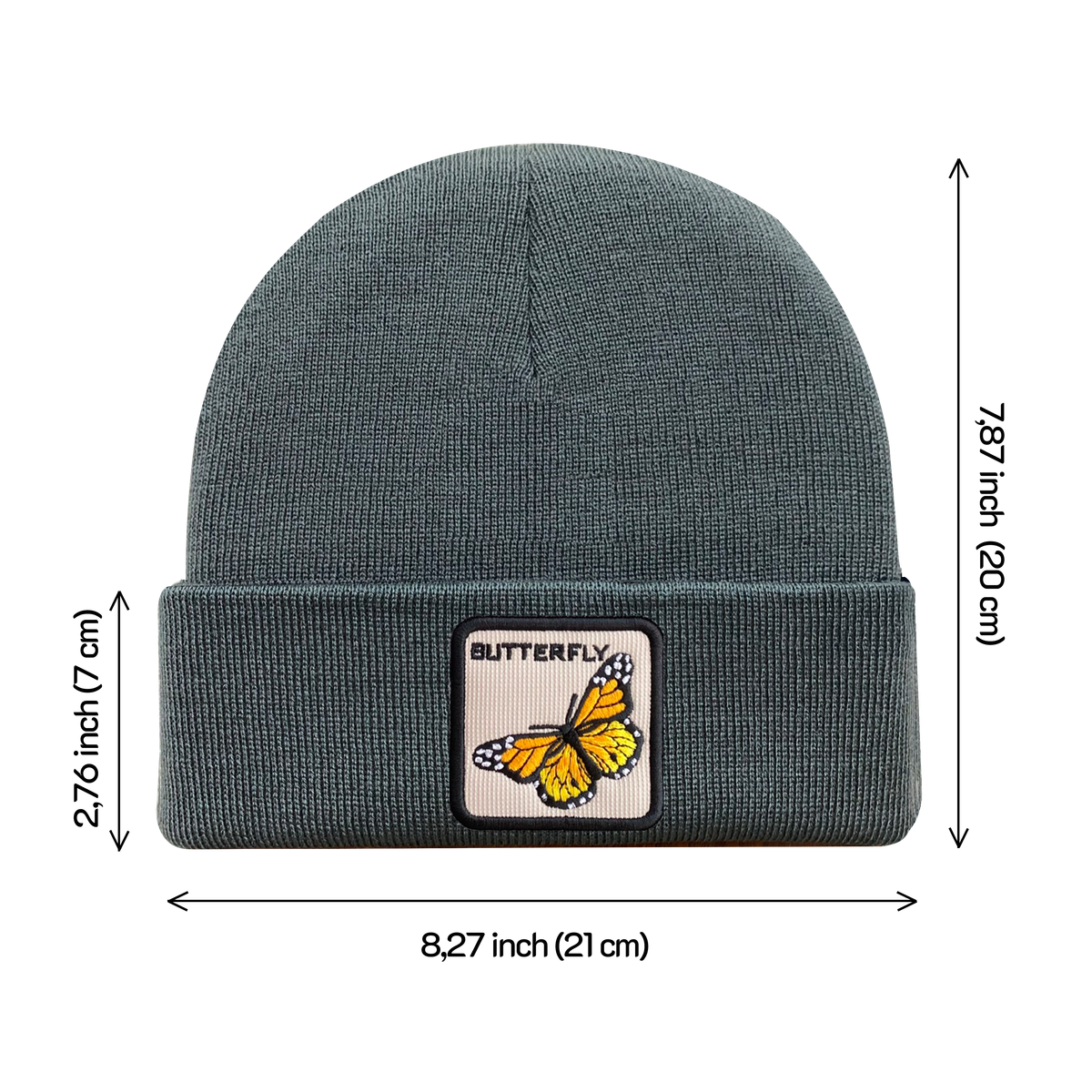 Unisex Embroidered The Butterfly, Knitted Soft Warm Unisex Beanie, Dark Grey, Adjustable Fit