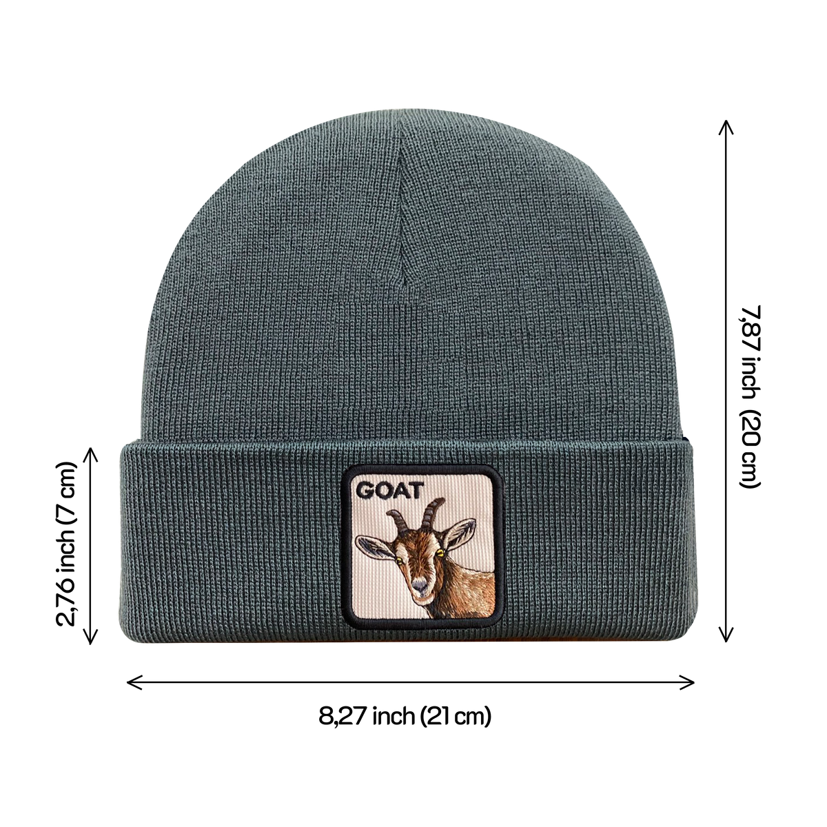 Unisex Embroidered The Goat, Knitted Soft Warm Unisex Beanie, Dark Grey, Adjustable Fit