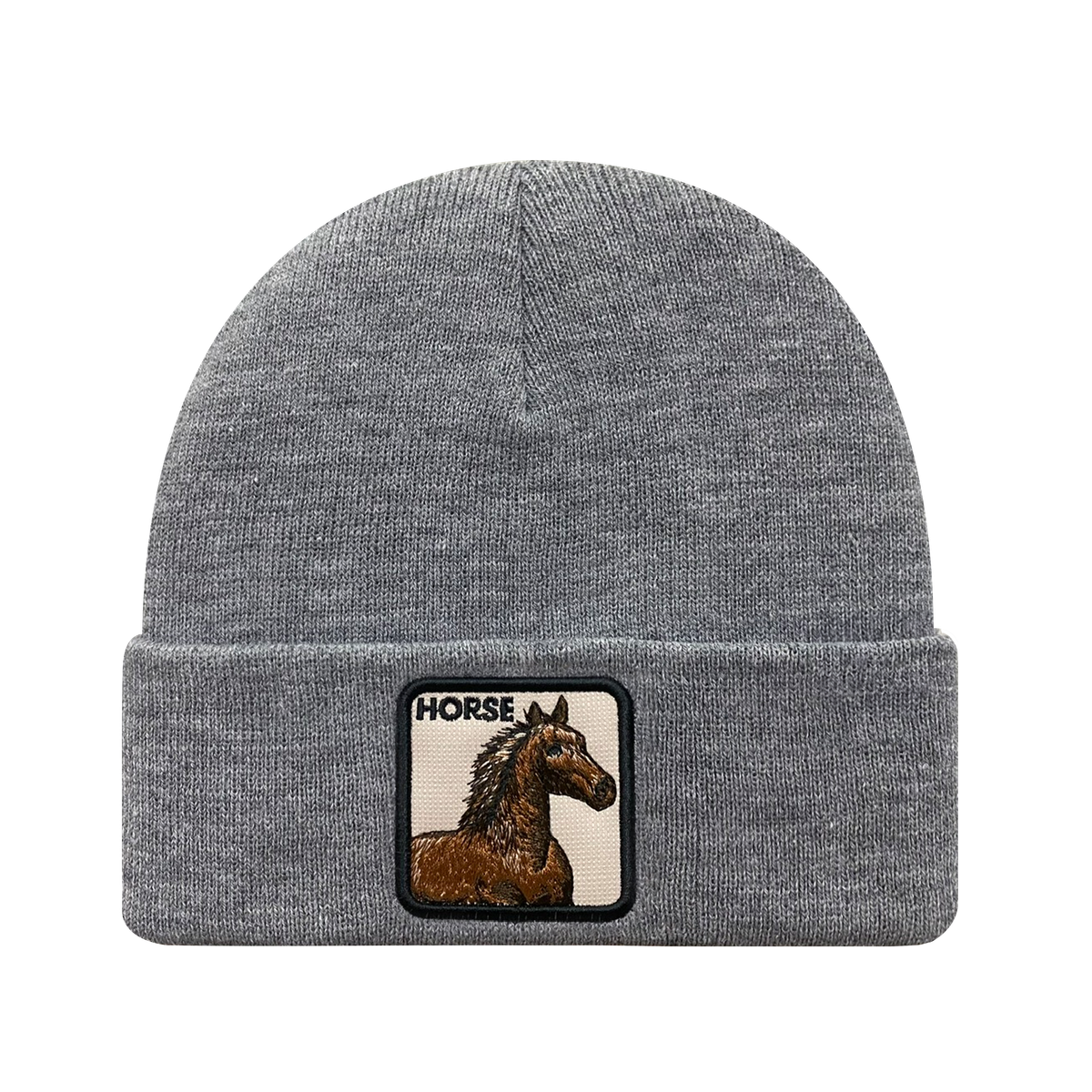 Unisex Embroidered The Horse, Knitted Soft Warm Unisex Beanie, Dark Grey Heather, Adjustable Fit