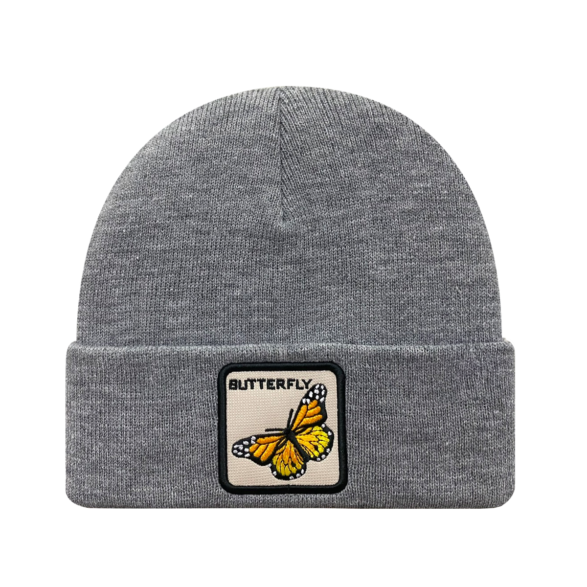 Unisex Embroidered The Butterfly, Knitted Soft Warm Unisex Beanie, Dark Grey Heather, Adjustable Fit