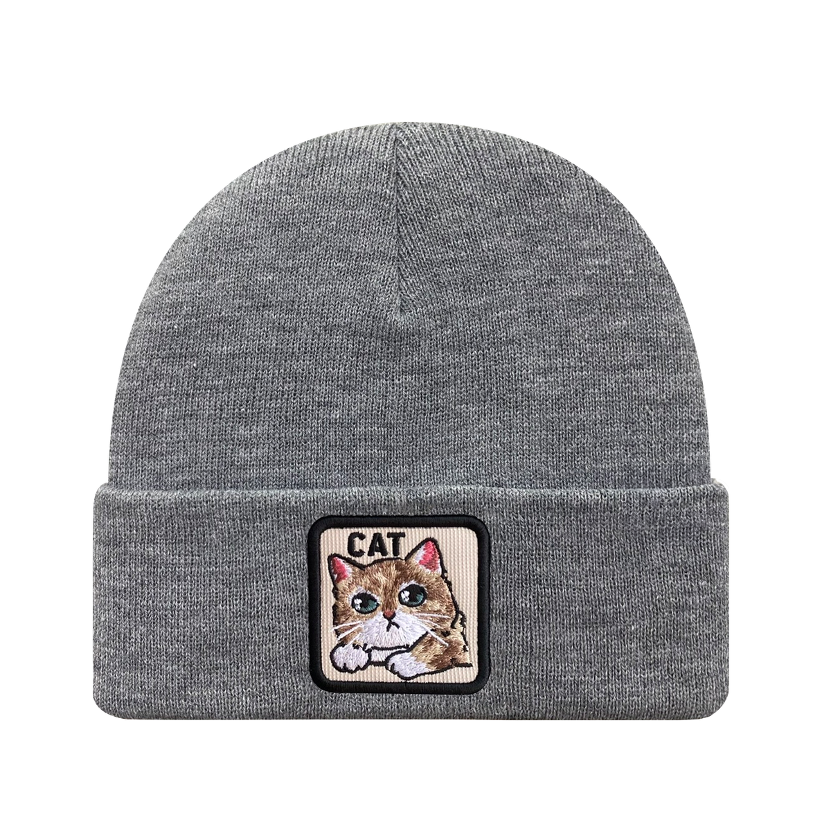 Unisex Embroidered The Cat, Knitted Soft Warm Unisex Beanie, Dark Grey Heather, Adjustable Fit
