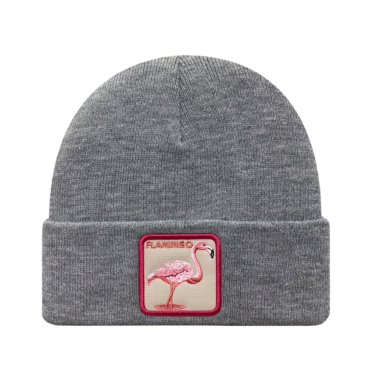 Unisex Embroidered The Flamingo, Knitted Soft Warm Unisex Beanie, Dark Grey Heather, Adjustable Fit