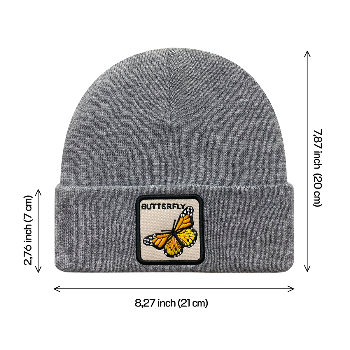 Unisex Embroidered The Butterfly, Knitted Soft Warm Unisex Beanie, Dark Grey Heather, Adjustable Fit