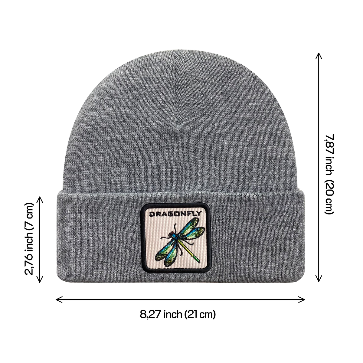 Unisex Embroidered The Dragonfly, Knitted Soft Warm Unisex Beanie, Dark Grey Heather, Adjustable Fit