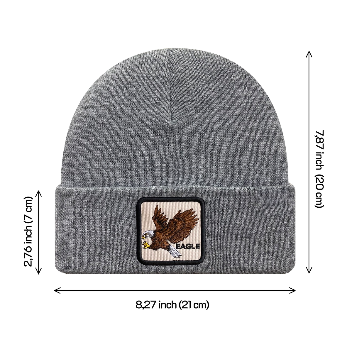 Unisex Embroidered The Eagle, Knitted Soft Warm Unisex Beanie, Dark Grey Heather, Adjustable Fit