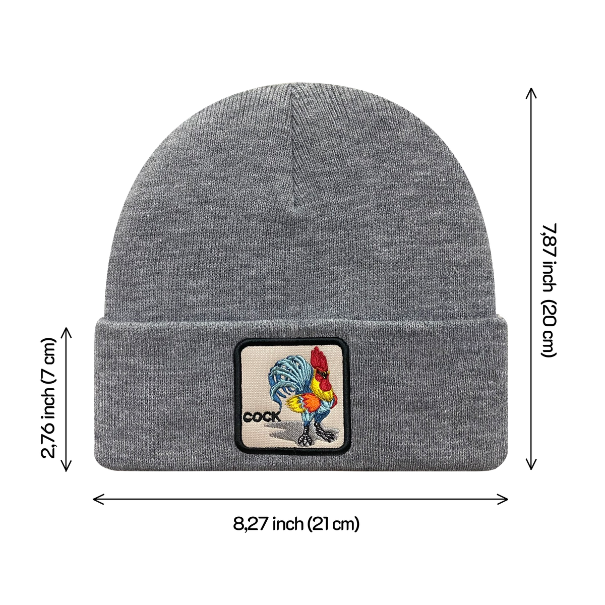 Unisex Embroidered The Chicken, Knitted Soft Warm Unisex Beanie, Dark Grey Heather, Adjustable Fit