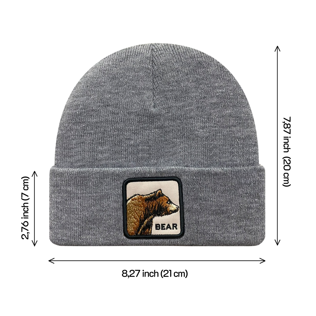 Unisex Embroidered The Bear, Knitted Soft Warm Unisex Beanie, Dark Grey Heather, Adjustable Fit