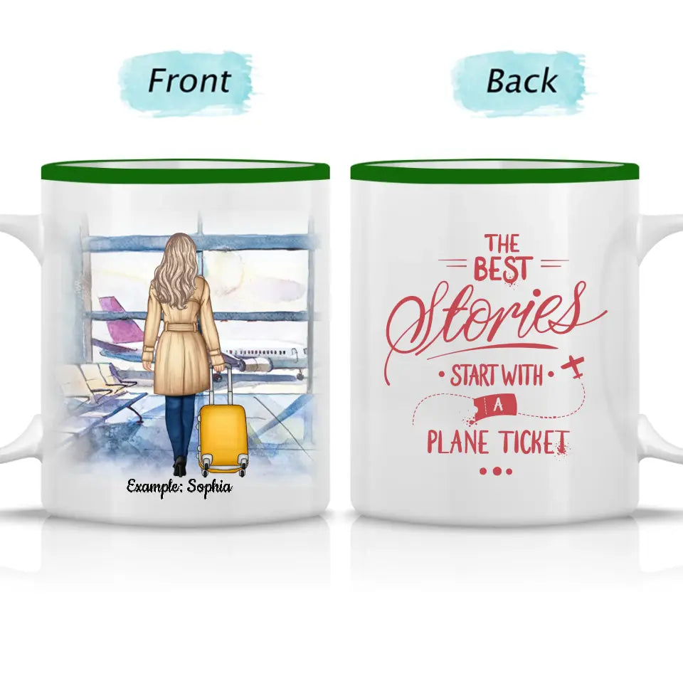 The Best Stories Start With A Plane Ticket - Custom Accent Mug