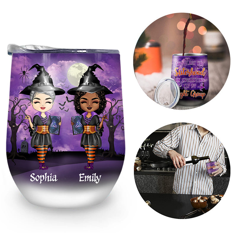 Witch Sister Best Friends Black Hat Sisterhood - Gift For BFF, Sister - Personalized Custom Wine Tumbler