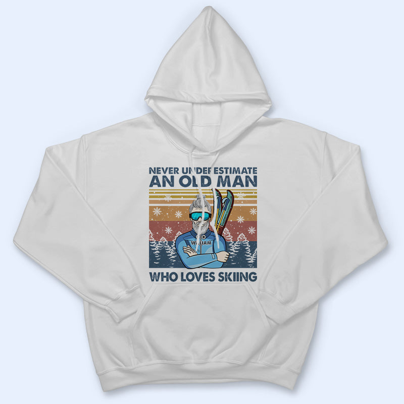 Never Underestimate An Old Woman Old Man Skiing - Personalized Custom T Shirt