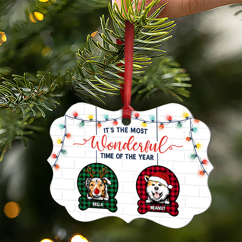 Wonderful Time Of The Year - Christmas Gift Dog Lover - Personalized Custom Aluminum Ornament