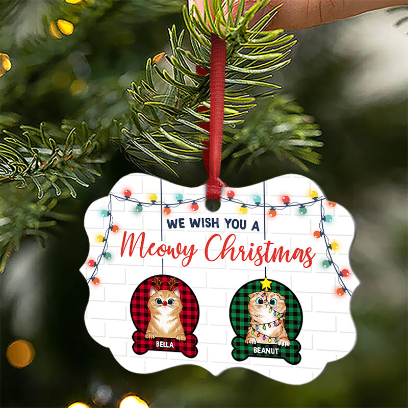 Wish You A Meowy Christmas - Gift For Cat Lover - Personalized Custom Aluminum Ornament