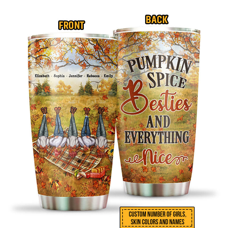 Autumn Bestie Pumpkin Spice Bestie & Everything Nice Custom Tumbler, Personalized Fall BFF Tumbler, Gift For BFF