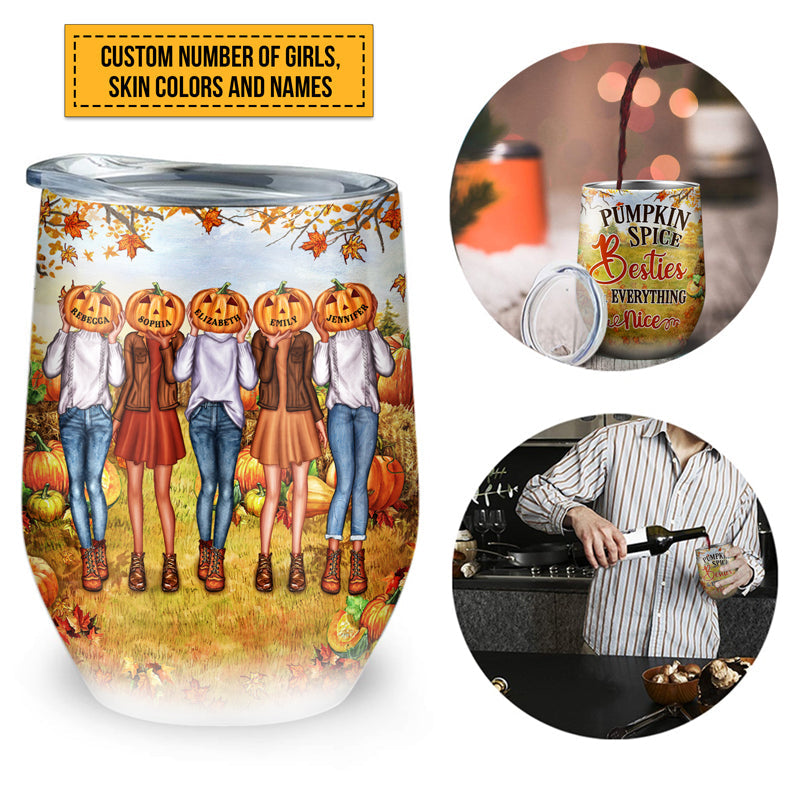 Autumn Pumpkin Bestie Pumpkin Spice Bestie & Everything Nice Custom Wine Tumbler, Personalized Fall BFF Wine Tumbler, Gift For BFF