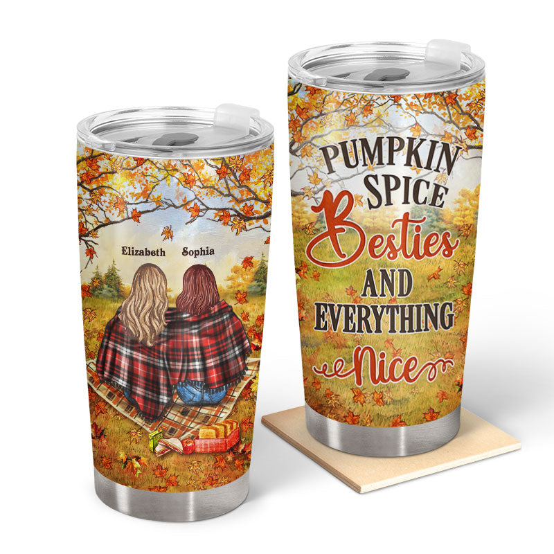 Personalized Autumn Flannel Bestie Pumpkin Spice Bestie & Everything Nice Custom Tumbler, Gift For BFF