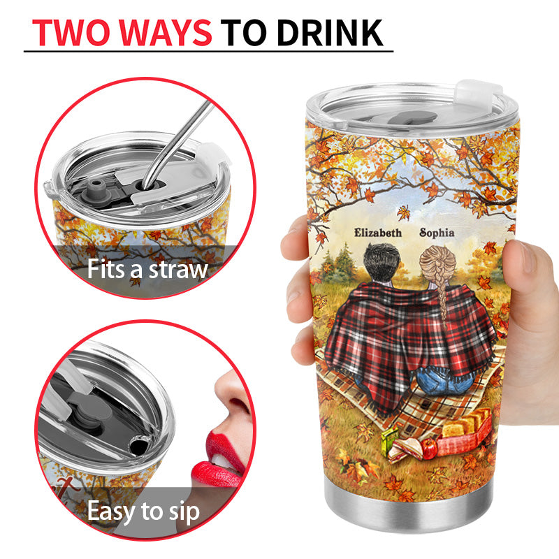 Personalized Autumn Flannel Bestie Pumpkin Spice Bestie & Everything Nice Custom Tumbler, Gift For BFF