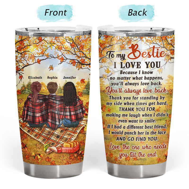 Personalized Autumn Flannel Bestie I Love You Custom Tumbler, Gift For BFF
