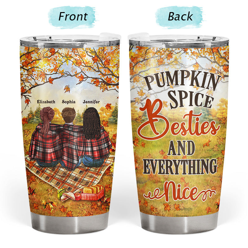 Personalized Autumn Flannel Bestie Pumpkin Spice Bestie & Everything Nice Custom Tumbler, Gift For BFF