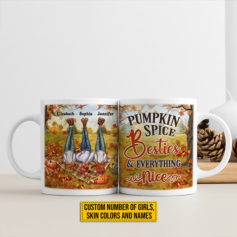 Autumn Bestie Pumpkin Spice Bestie & Everything Nice Custom Mug, Personalized Fall BFF Mug, Gift For BFF