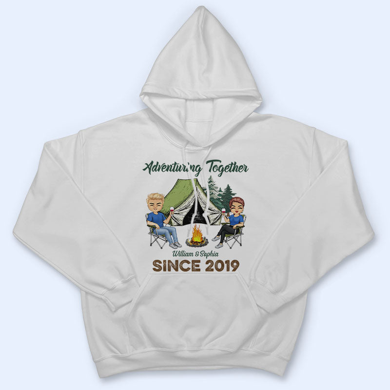 Adventuring Together Husband Wife Camping - Couple Gift - Personalized Custom T Shirt