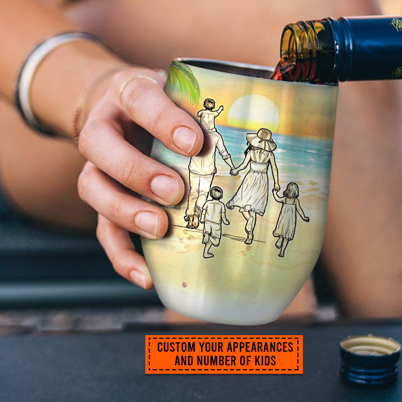 Beach Family A Little Bit Of Crazy Custom Wine Tumbler, Personalized Beach Wine Tumbler, Family Gift