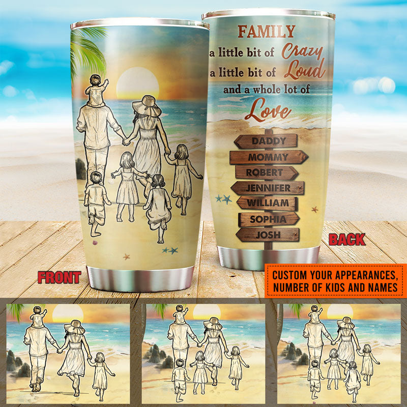 Beach Family A Little Bit Of Crazy Custom Tumbler, Personalized Beach Tumbler, Family Gift