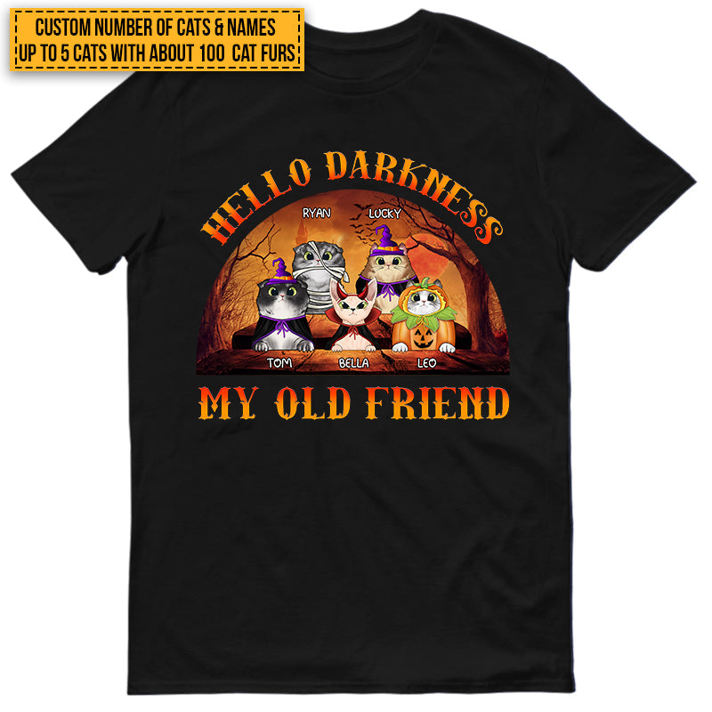 Cat Cosplay Hello Darkness My Old Friend Custom T Shirt, Pumpkin, Devil & Witch Cat Costumes, Personalized Halloween Shirt, Gift For Cat Lovers