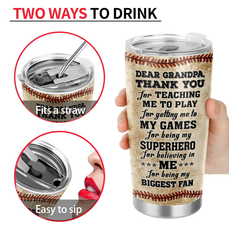 Custom Photo Baseball Grandpa And GrandChild Thank You Custom Tumbler, Personalized Baseball Tumbler, Gift For Grandpa, Gift For Dad