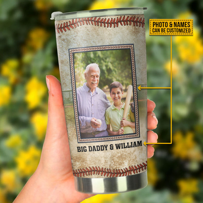 Custom Photo Baseball Grandpa And GrandChild Thank You Custom Tumbler, Personalized Baseball Tumbler, Gift For Grandpa, Gift For Dad