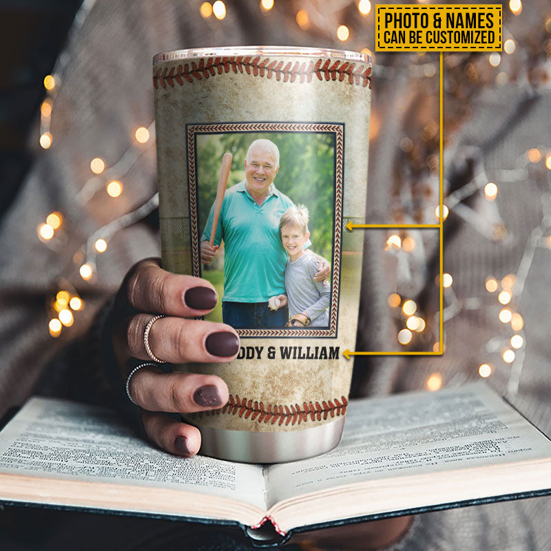 Custom Photo Baseball Grandpa And GrandChild Thank You Custom Tumbler, Personalized Baseball Tumbler, Gift For Grandpa, Gift For Dad